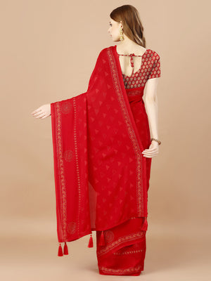 Red  Georgette Festive Wear Saree With Blouse Piecde