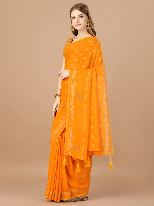 Yellow  Georgette Festive Wear Saree With Blouse Piecde