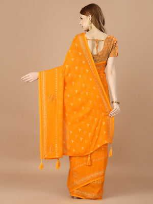 Yellow  Georgette Festive Wear Saree With Blouse Piecde
