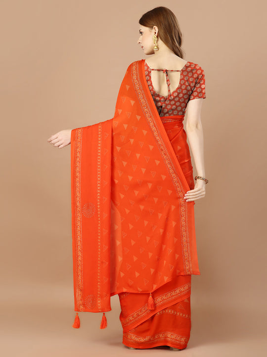 Orange  Georgette Festive Wear Saree With Blouse Piecde