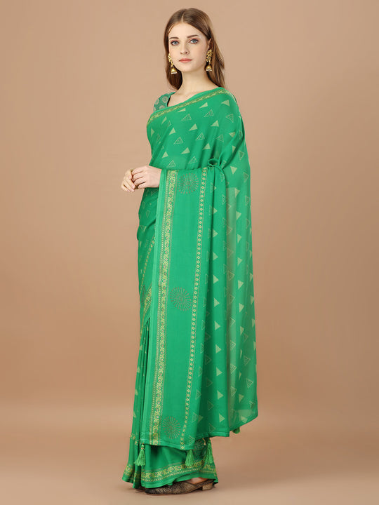 Green  Georgette Festive Wear Saree With Blouse Piecde