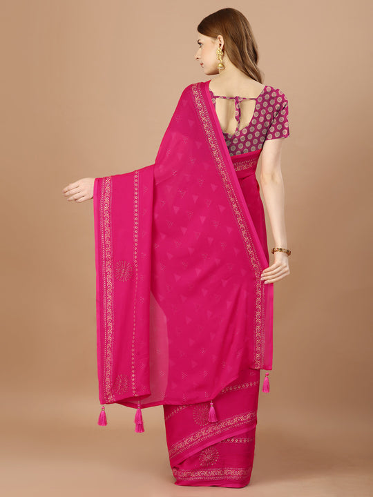 Pink  Georgette Festive Wear Saree With Blouse Piecde