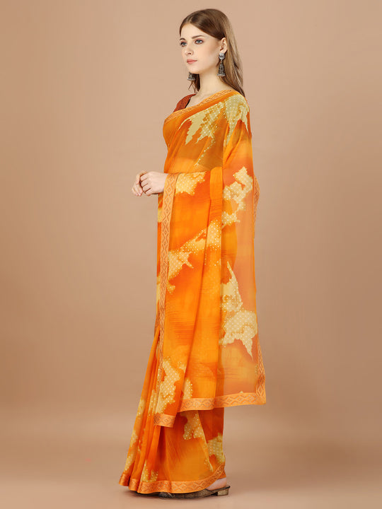 Yellow Georgette Festive Wear Saree With Blouse Piecde