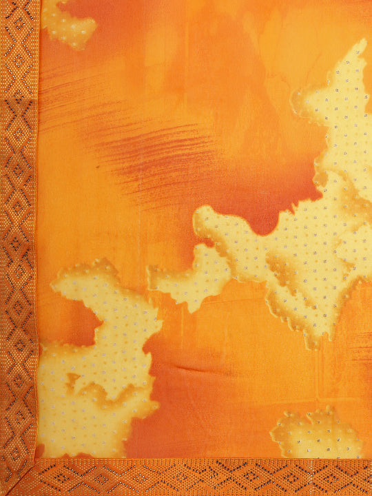 Yellow Georgette Festive Wear Saree With Blouse Piecde