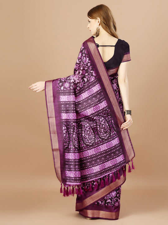 Magenta Paper Silk Daily Wear Saree With Blouse Piecde