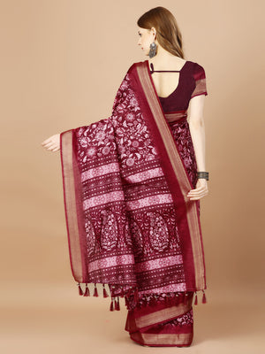 Maroon Paper Silk Daily Wear Saree With Blouse Piecde