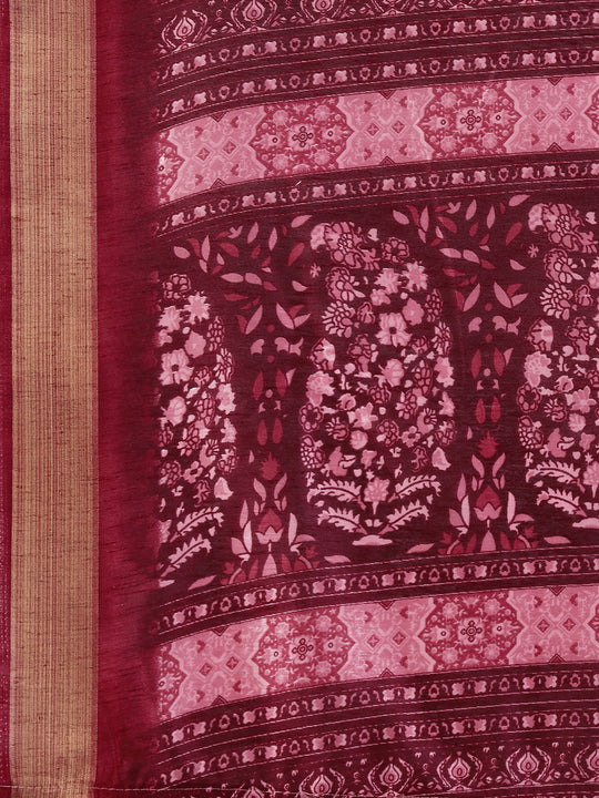 Maroon Paper Silk Daily Wear Saree With Blouse Piecde