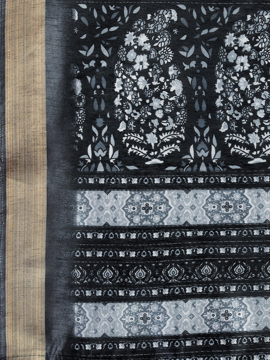 Black Paper Silk Daily Wear Saree With Blouse Piecde