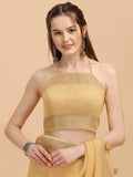 Yelow Linen Saree With Blouse Piece