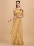 Yelow Linen Saree With Blouse Piece
