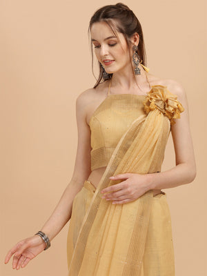 Yelow Linen Saree With Blouse Piece