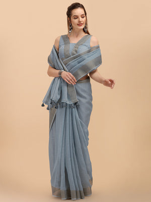 Grey Linen Saree With Blouse Piece