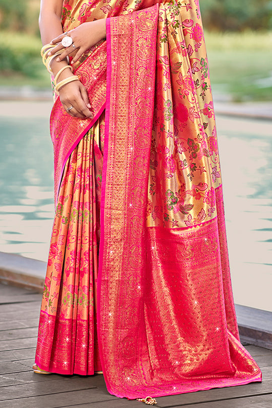 Pink Silk Saree With Blouse Piece
