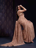 Brown Georgette Swarovski Stone Embellished Printed Saree With Blouse Piece