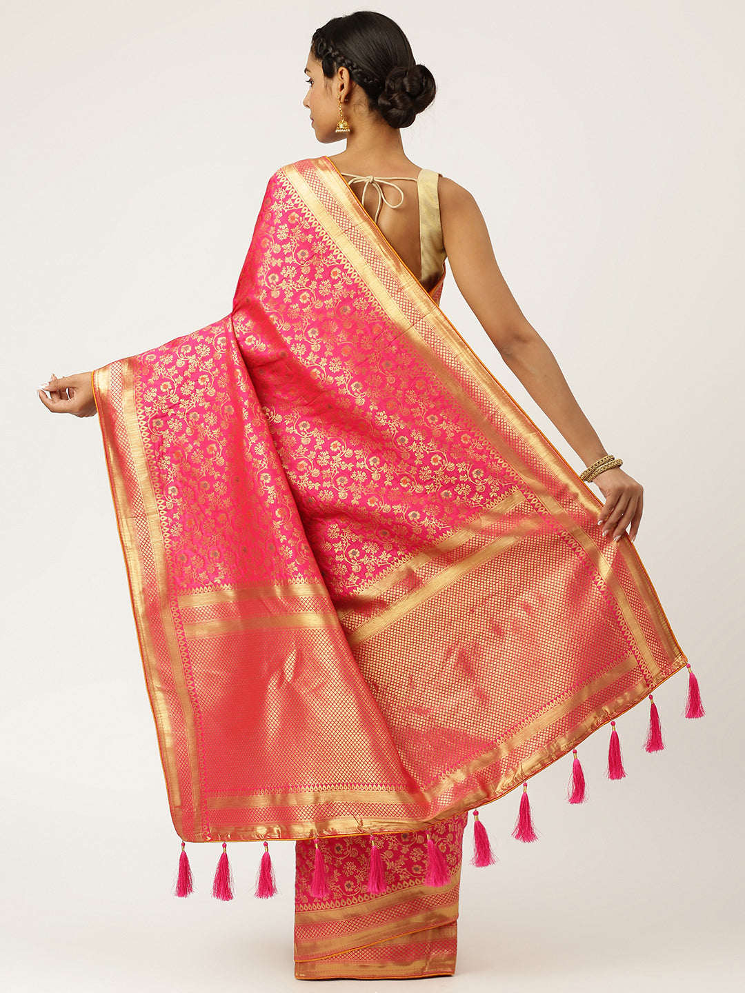 Hot Pink Jaal Woven Designer Banarasi Saree With Embroidered Silk Blouse