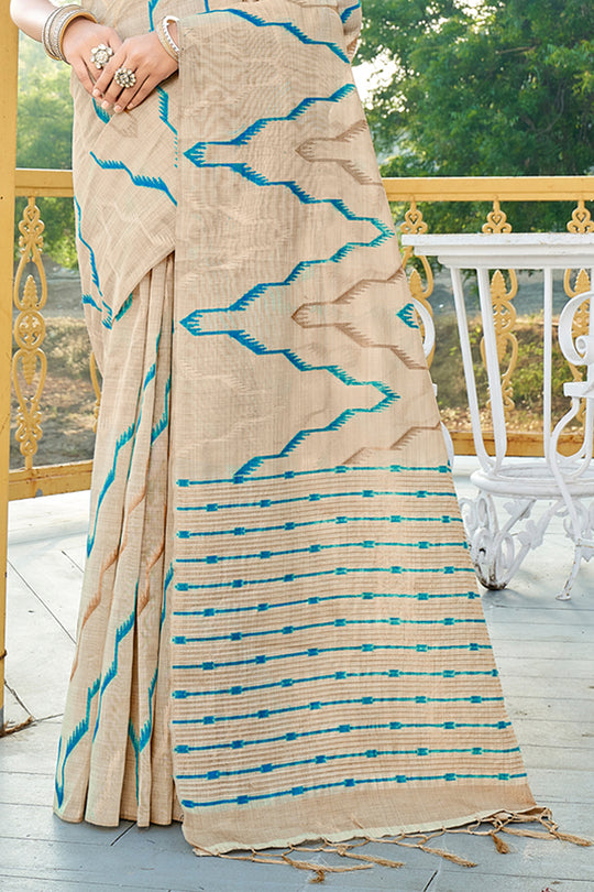 Sea Green Cotton Saree With Blouse Piece