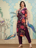 Floral Printed V-Neck Three-Quarter Sleeves Kurta with Trousers & With Dupatta