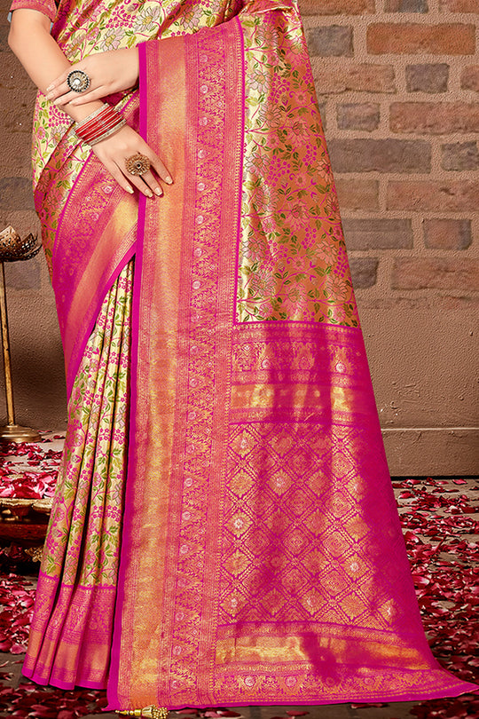 Pink Silk Saree With Blouse Piece