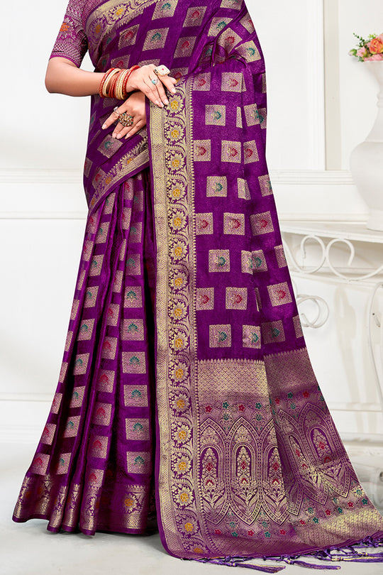 Purple Silk Saree With Blouse Piece