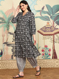 Women Floral Printed Pleated Pure Cotton Kurta With Patiala & Dupatta