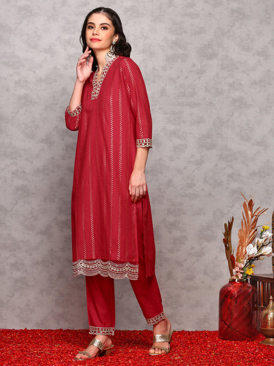 Floral Embroidered Regular Kurta with Trousers & Dupatta