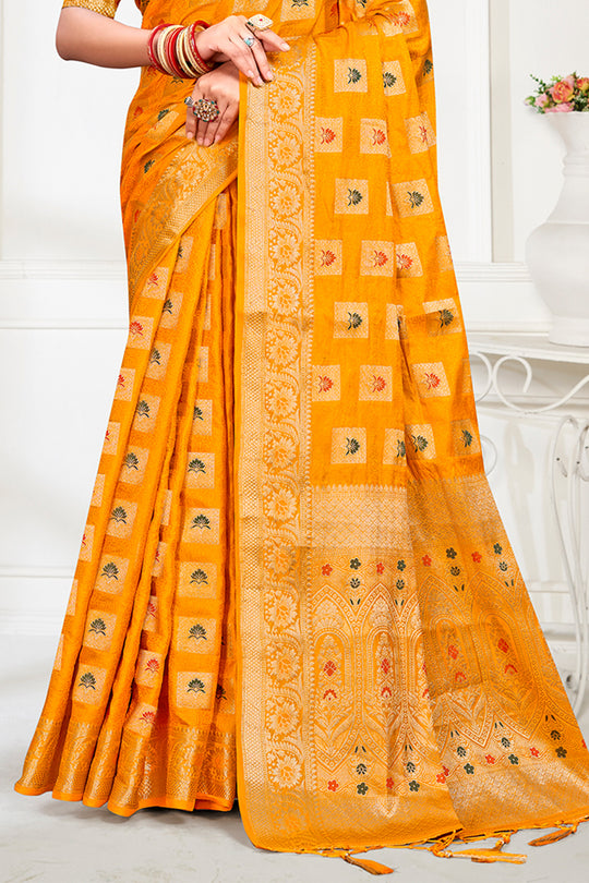 Yellow Silk Saree With Blouse Piece