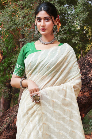 White Cotton Saree With Blouse Piece