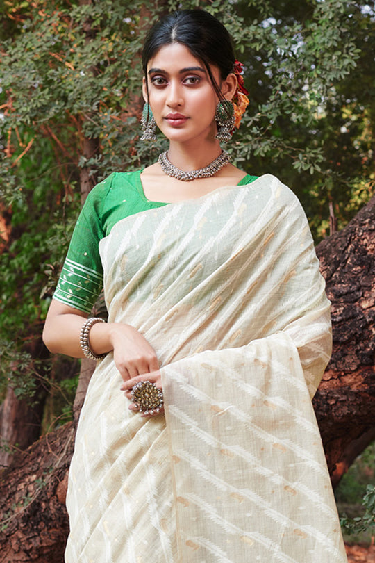 White Cotton Saree With Blouse Piece