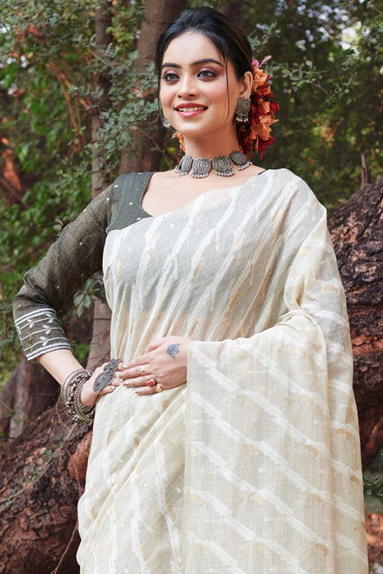 White Cotton Saree With Blouse Piece