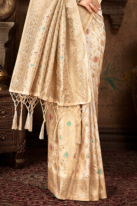 Cream Silk Saree With Blouse Piece