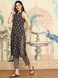 Floral Printed Regular V-Neck Pure Cotton Kurta with Trousers