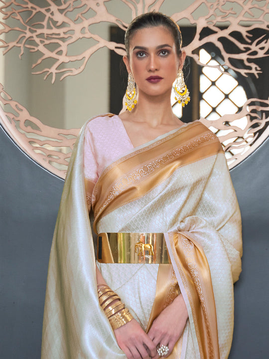 White Art Silk Saree With Blouse Piece