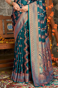 Sea Green Silk Saree With Blouse Piece
