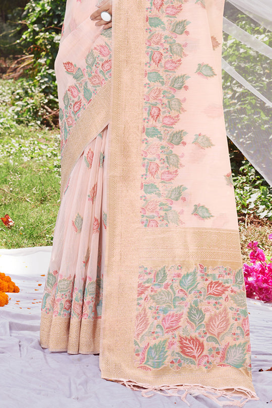 Pink Cotton Saree With Blouse Piece