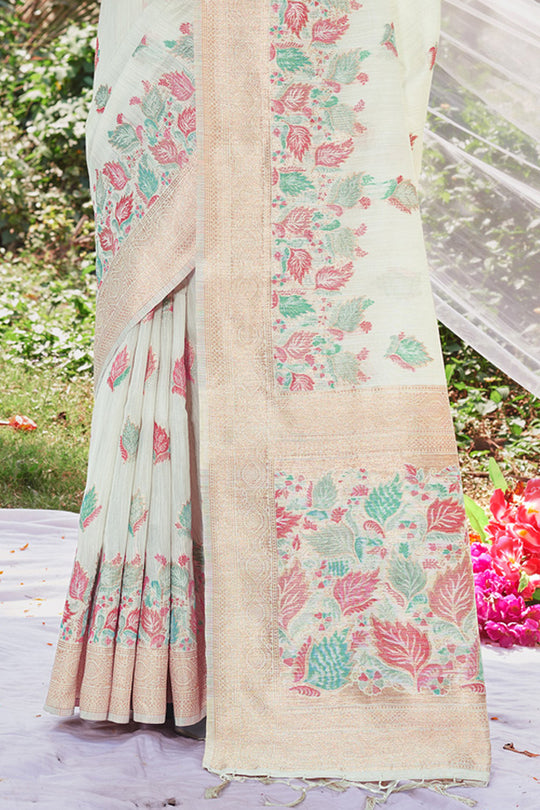 White Cotton Saree With Blouse Piece