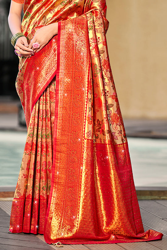 Red Silk Saree With Blouse Piece