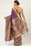 Purple Zari Butta Woven Banarasi Saree