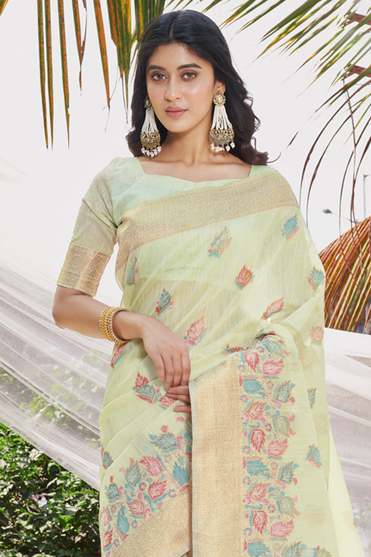 Green Cotton Saree With Blouse Piece