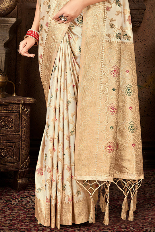 Cream Silk Saree With Blouse Piece