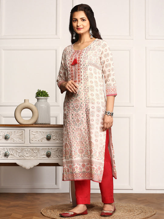 Embellished Ethnic Motifs Printed Tie Up Kurta with Pants And Printed Dupatt