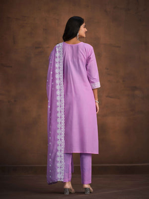 Embroidered Regular Chikankari Pure Cotton Kurta with Trousers & Dupatta