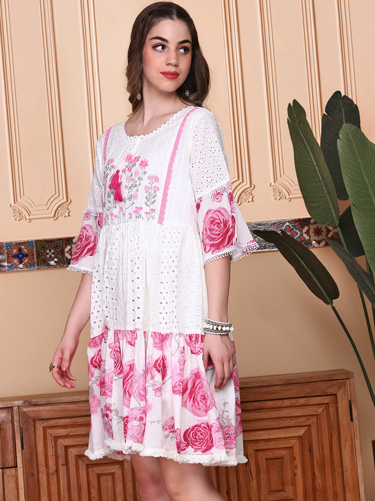 Floral Self Design Floral Printed Fit & Flare Dress