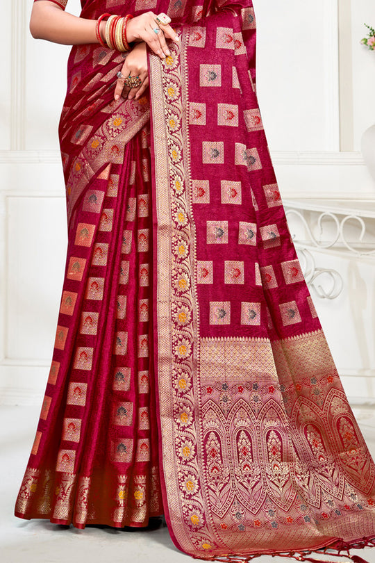 Maroon Silk Saree With Blouse Piece