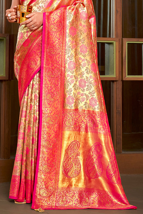 Pink Silk Saree With Blouse Piece