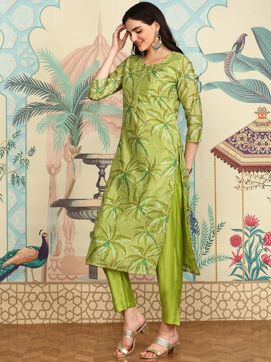 Floral Printed Regular Three-Quarter Sleeves Kurta with Trousers & With Dupatta
