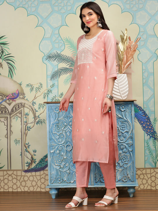 Ethnic Motifs Embroidered Thread Work Straight Kurta with Trousers & Dupatta