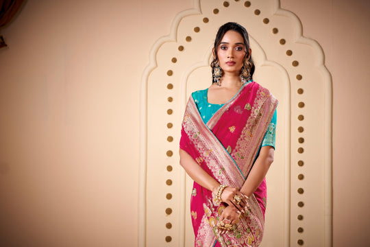 Jimmy Chu Woven Design Butta Work Weaving Handloom Saree With Blouse Piece