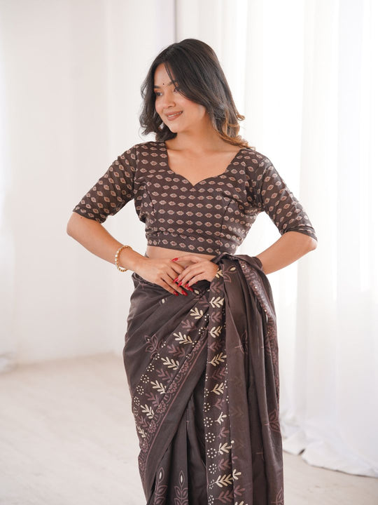 Soft Pure Cotton Hand Bagru Print Sarees With Blouse Pice