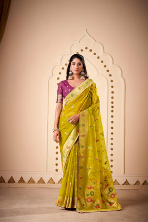 Jimmy Chu Woven Design Butta Work Weaving Handloom Saree With Blouse Piece