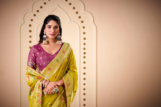 Jimmy Chu Woven Design Butta Work Weaving Handloom Saree With Blouse Piece